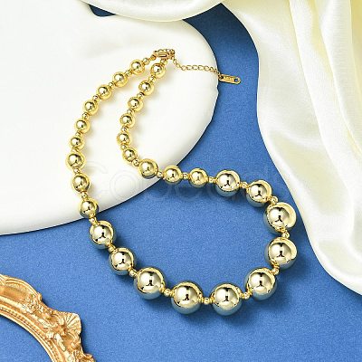 304 Stainless Steel Graduated Beaded Necklace for Women NJEW-G157-04G-1