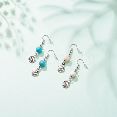 2Pair 2 Style Synthetic Turquoise & Howlite with Yin Yang Long Dangle Earrings EJEW-JE04962-03-1