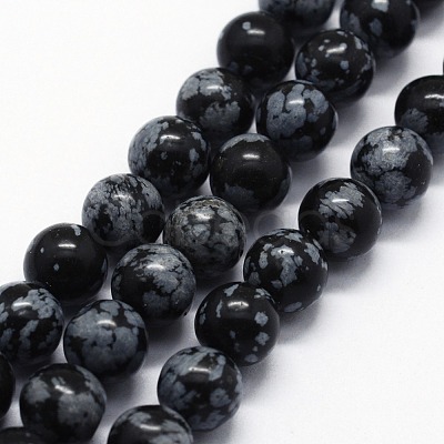 Natural Snowflake Obsidian Beads Strands G-I199-36-8mm-1