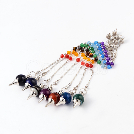 Dyed Natural Agate Beaded Pendulum Charm Bracelets BJEW-F193-M-1