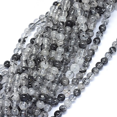 Natural Black Rutilated Quartz Beads Strands G-F603-06-6mm-1