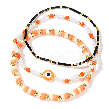 3Pcs Halloween Evil Eye Polymer Clay & Glass Beaded Bracelet Sets NV8085-1