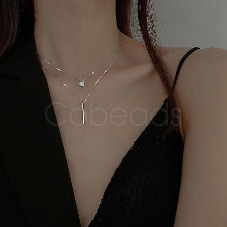 Alloy with Rhinestone Double-Layer Necklaces PW-WG33138-01-1