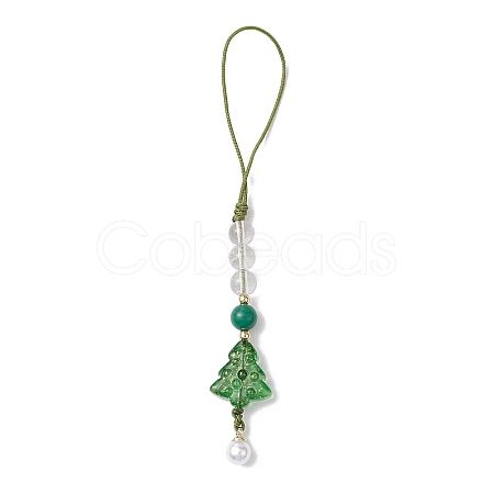 Brass Glass with Natural Quartz Crystal with Natural White Jade Mobile Straps HJEW-JM02288-1