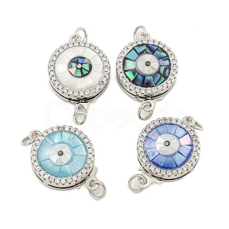 Rack Plating Brass Micro Pave Cubic Zirconia & Shell & Enamel Box Clasps KK-S373-03P-1