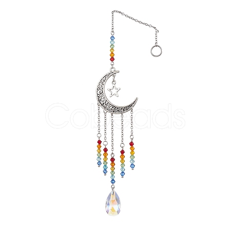 Moon & Star Tibetan Style Alloy Charm Hanging Ornaments HJEW-TA00246-1