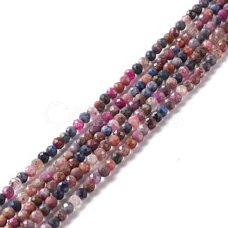 Natural Red Corundum/Ruby and Sapphire Beads Strands G-M390-05-1