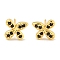 Rack Plating Brass Micro Pave Clear Cubic Zirconia Stud Earrings, with Ear Nuts, Long-Lasting Plated, Flower, Black, 7.5x8.5mm