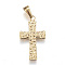 304 Stainless Steel Pendants, Hammered Cross, Golden, 27.5x16x3mm, Hole: 7x3.5mm