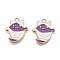 Halloween Theme Rack Plating Alloy Enamel Pendants, Golden, Ghost Charm, Medium Orchid, 20x16.5x1.5mm, Hole: 1.6mm