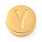 Ion Plating(IP) 304 Stainless Steel Beads, Flat Round with Letter, Golden, Letter Y, 8x3mm, Hole: 1.6mm