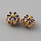 Light Gold Tone Alloy Enamel Beads, Flower, Marine Blue, 7x6.5x5mm, Hole: 1mm