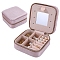 Square Velvet Jewelry Organizer Zipper Boxes, Portable Travel Jewelry Case with Mirror Inside, for Earrings, Necklaces, Rings, Pink, 10x10x5cm