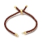 Braided Cotton Cord Slider Bracelet Making, with Rack Plating Brass Findings, Real 18K Gold Plated, Coconut Brown, 8-5/8x1/8 inch(22x0.3cm), Hole: 2mm