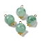 Two Tone Acrylic Pendants,  with Brass Loops, Round, Medium Sea Green, 16.5x12mm, Hole: 1.8mm