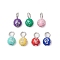 7Pcs 7 Colors Opaque Plating Acrylic Beads Charms, with Platinum Iron Flat Head Pins, Round, Mixed Color, 13~14x7.5mm, Hole: 3.5~4mm, 1pc/color