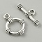 Tibetan Style Alloy Toggle Clasps, Ring with Knot, Antique Silver, Round: 18.5x14x2.5mm, Inner Diameter: 7x9mm, T-bar: 19x7x2.5mm, Hole: 2mm, 2pcs/set