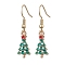 Christmas Tree Alloy Rhinestone Dangle Earrings, Enamel Style, 304 Stainless Steel Earrings for Women, Golden, 32x9mm