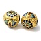 Rack Plating Brass Enamel Beads, Long-Lasting Plated, Cadmium Free & Lead Free, Round with Flower Pattern, Real 18K Gold Plated, 17x16mm, Hole: 2.5mm