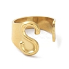 Real 18K Gold Plated 304 Stainless Steel Initial Letter Open Cuff Rings RJEW-L109-007G-S-2