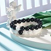 2Pcs 2 Color 10.5MM Natural Mashan Jade(Dyed) & Malaysia Jade(Dyed) Round Beaded Stretch Bracelets Set BJEW-JB07642-2