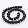 Grade A Round Frosted Natural Black Agate Beads Strands X-G447-5-2