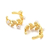 Rack Plating Brass Leaf Cuff Earrings with Plastic Pearl EJEW-A028-56G-2