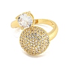 Brass Micro Pave Clear Cubic Zirconia Open Cuff Ring for Women RJEW-M173-03B-G-2