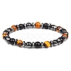 Non-magnetic Synthetic Hematite and Natural Tiger Eye Beaded Stretch Bracelets for Men PW-WG779D8-01-1