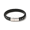 Black Leather & 304 Stainless Steel Rope Braided Cord Bracelet Magnetic Clasp for Men Women BJEW-C021-12-2