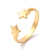 Ion Plating(IP) 304 Stainless Steel Double Star Open Cuff Ring for Women RJEW-K245-27G-3
