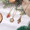 3Pcs 3 Styles Christmas Tree Bell Flower Alloy Enamel Pendant Necklaces for Women NJEW-JN05130-02-1