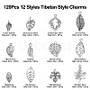 120Pcs 12 Styles Tibetan Style Pendants TIBEP-CJ0002-30-2