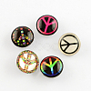 Brass Jewelry Snap Buttons with Peace Sign Glass Beads X-BUTT-R027-03-1