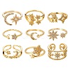 9Pcs 9 Style Adjustable Brass Micro Pave Clear Cubic Zirconia Cuff Rings RJEW-LS0001-18G-2