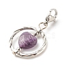 Alloy Linking Rings & Heart Natural Amethyst Pendant Decorations HJEW-JM00604-05-4