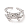 Bowknot Brass Micro Pave Clear Cubic Zirconia Open Cuff Rings RJEW-S417-02P-02-2