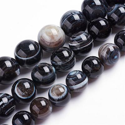 Natural Black Striped Agate/Banded Agate Beads Strands G-J359-01-10mm-1