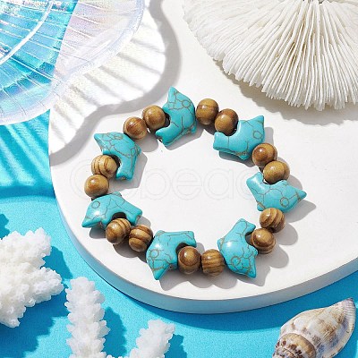 Beach Dolphin Dyed Synthetic Turquoise Stretch Bracelets BJEW-JB10292-02-1