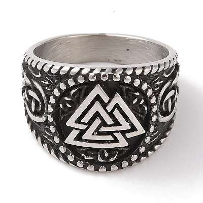 Viking 304 Stainless Steel Valknut Rings RJEW-U005-17A-AS-1