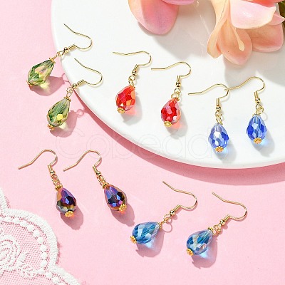 15 Pair 15 Color Glass Teardrop Dangle Earrings EJEW-JE05399-1