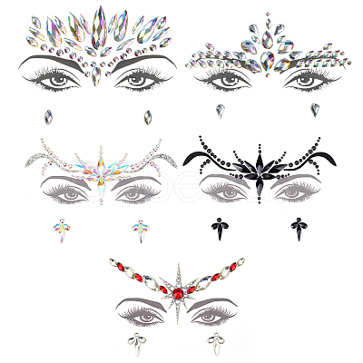 Olycraft 5 Sheets 5 Style Self Adhesive Resin Rhinestone Face Gems Stickers AJEW-OC0003-76-1