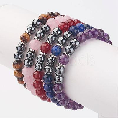 Non-Magnetic Synthetic Hematite Beaded Stretch Bracelets BJEW-JB02900-1