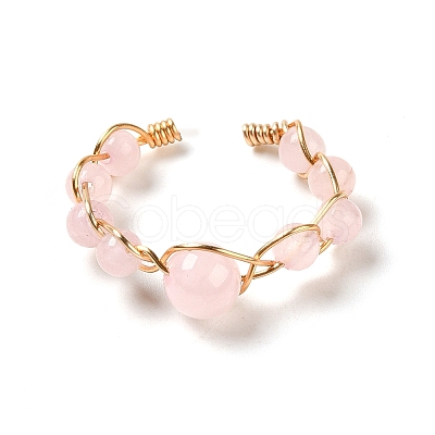 Adjustable Natural Rose Quartz with Brass Rings G-B075-01G-07-1