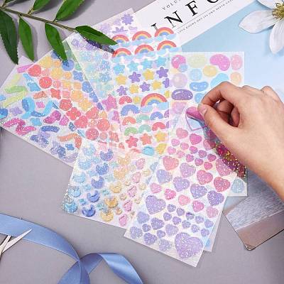 8 Sheets 8 Styles Waterproof Laser Plastic Self Adhesive Sticker DIY-SZ0002-60-1