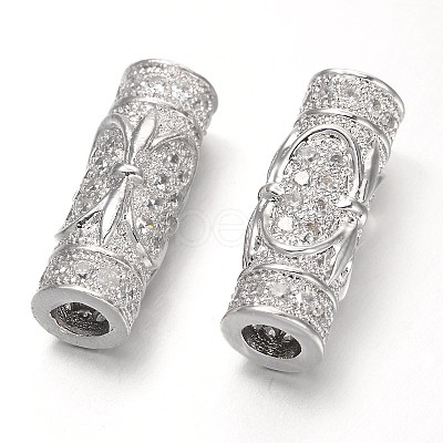 Column with Fleur De Lis Brass Micro Pave Cubic Zirconia Tube Beads ZIRC-D061-P-1