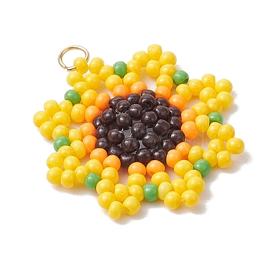 Beaded Sunflower Charms PALLOY-MZ00450-1