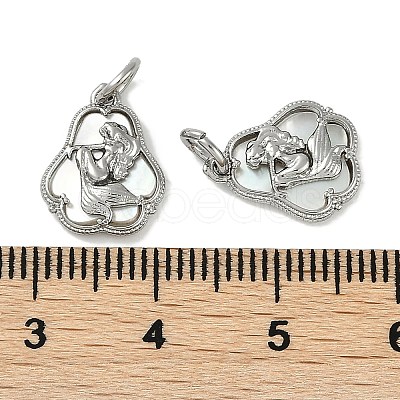 Brass Pave Natural Shell Mermaid Charms with Jump Rings KK-P283-10P-1