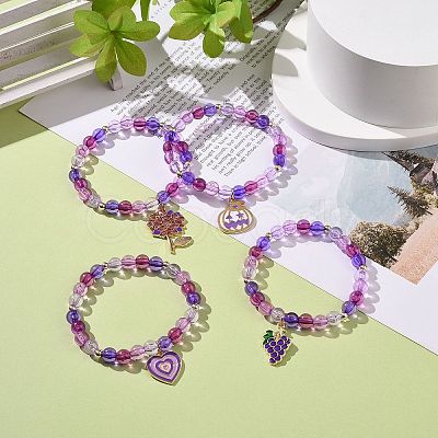 4Pcs 4 Style Acrylic Round Beaded Stretch Bracelets Set BJEW-JB08926-05-1