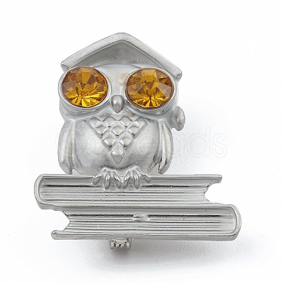 Rhinestone Owl Doctor Brooch Pin JEWB-Q030-02P-1